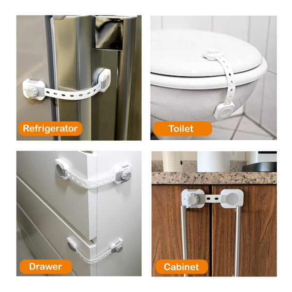 TONYBOO Adjustable Baby Safety Lock for Cabinets, Drawers, Refrigerator, Oven, 6-Pack, plus 6 Extra 3M Adhesives Tapes